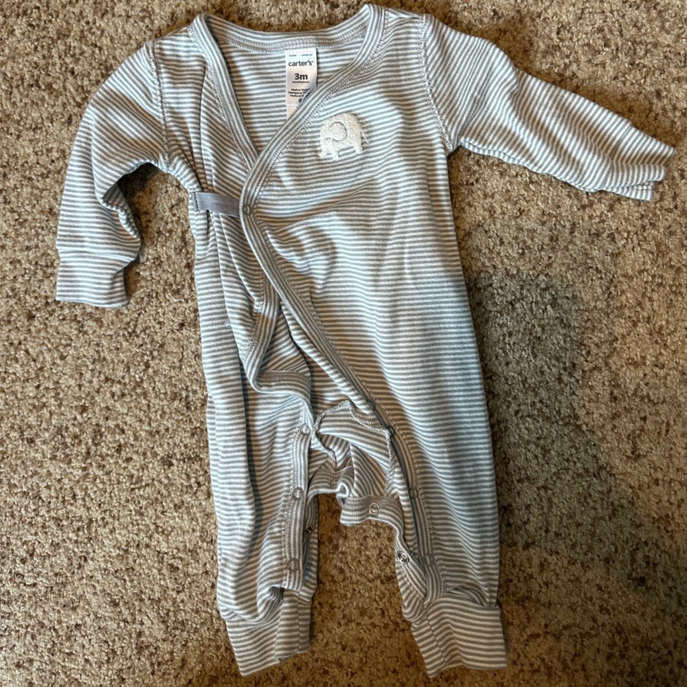 0-3 Carters Striped Gray Baby One Piece
